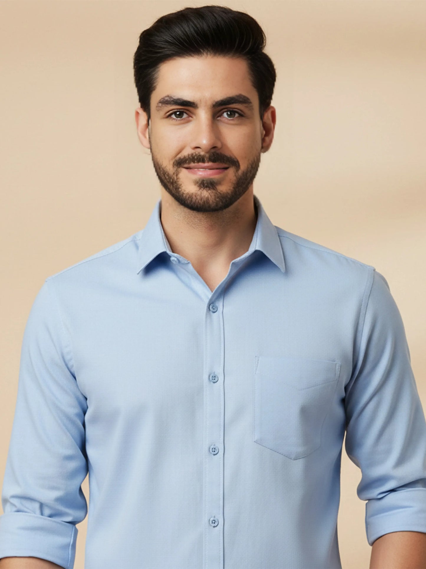 Sky Blue Cotton Blend Solid Casual Shirt