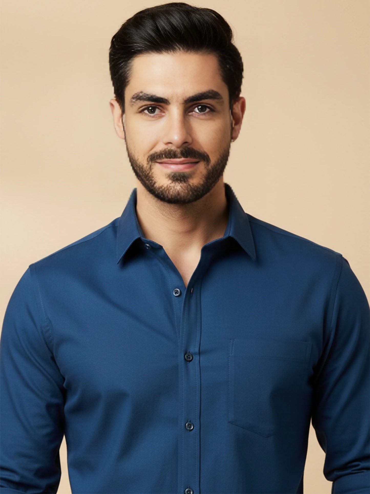 Teal Blue Cotton Blend Solid Casual Shirt