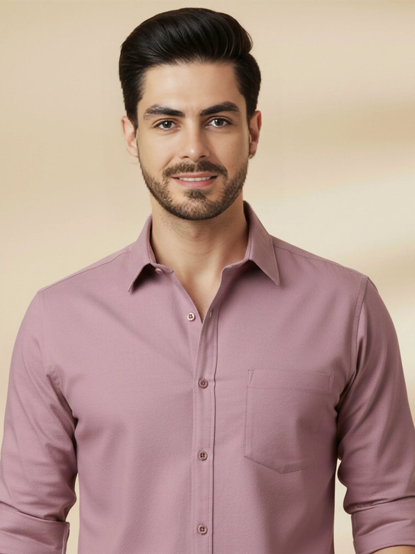 Dusty Pink Cotton Blend Solid Casual Shirt