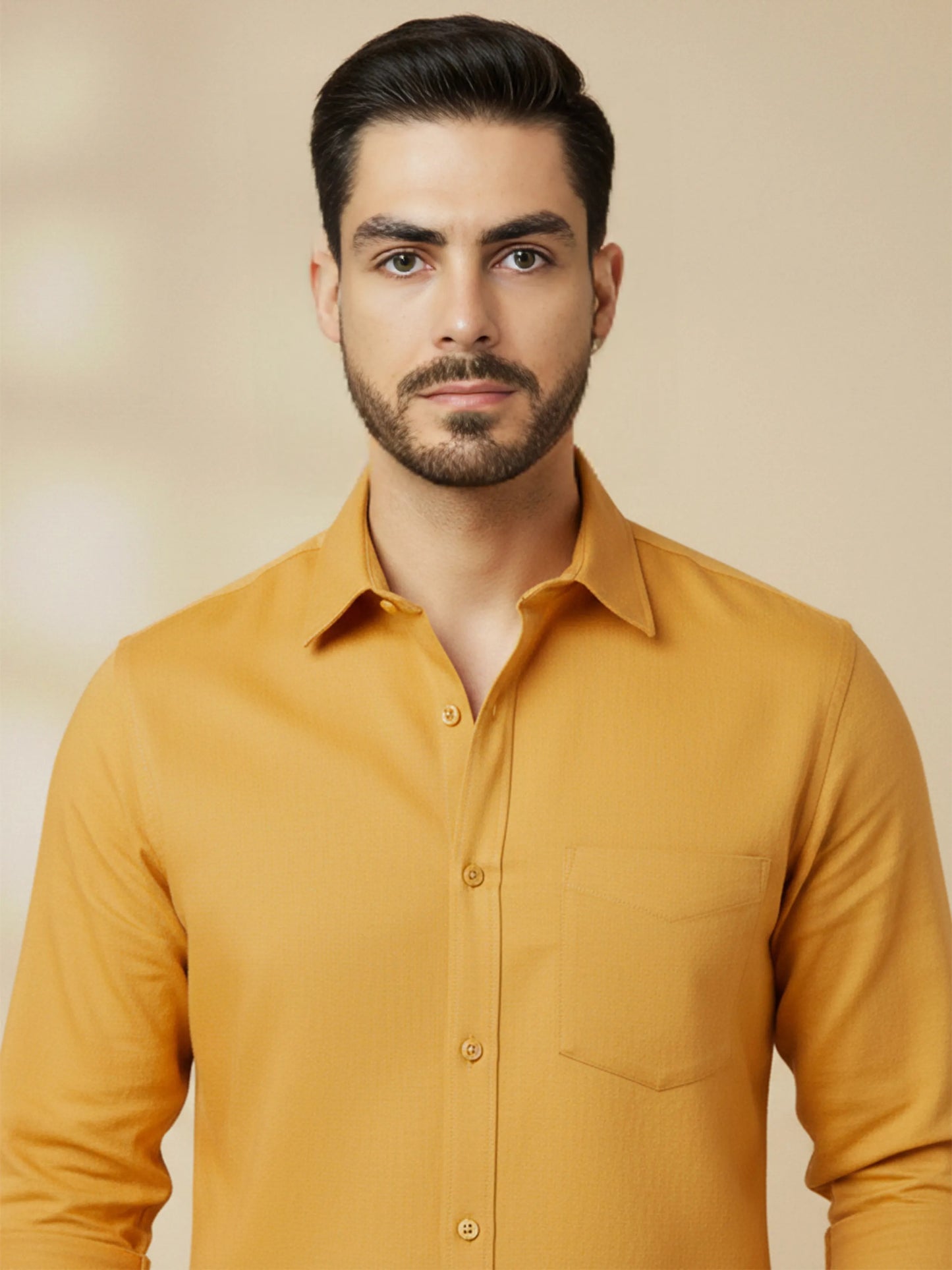 Yellow Cotton Blend Solid Casual Shirt