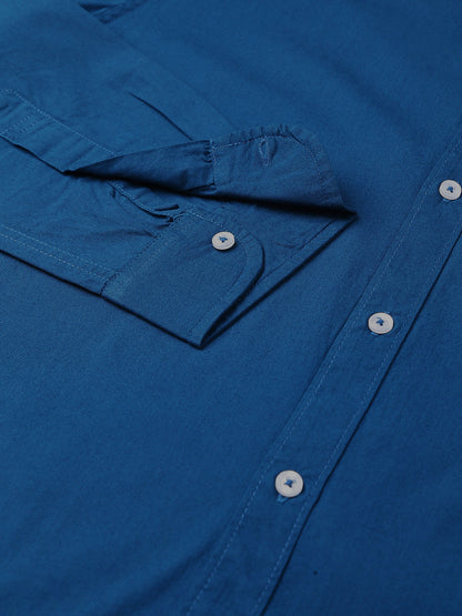 Men's Solid Blue Slim Fit Casual Shirt