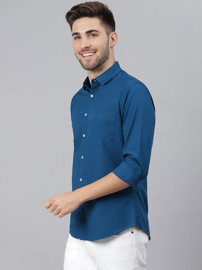 Men's Solid Blue Slim Fit Casual Shirt