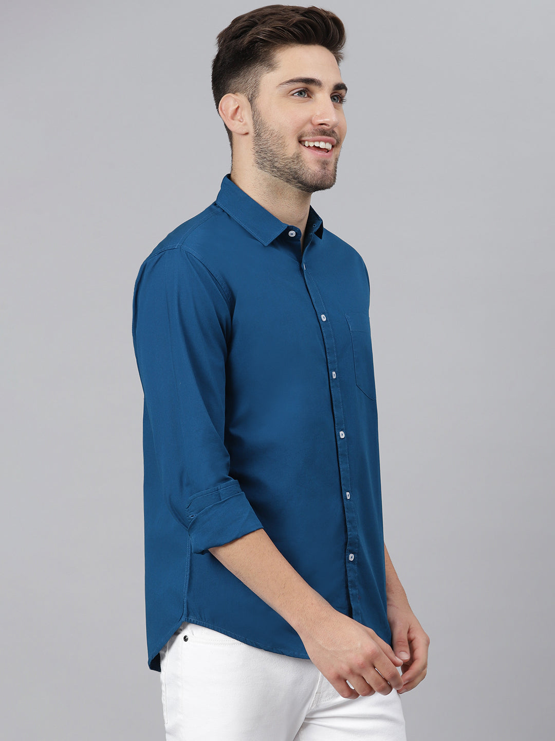 Men's Solid Blue Slim Fit Casual Shirt