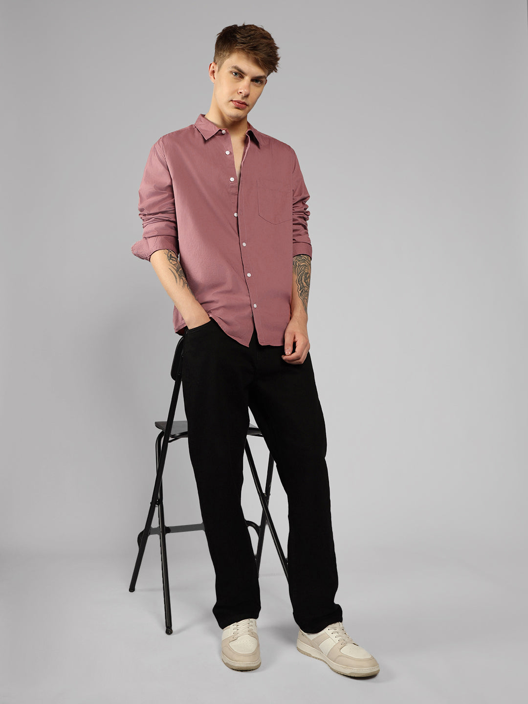 Men's Solid Dusty Pink Casual Shirt
