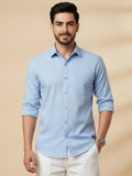Sky Blue Cotton Blend Solid Casual Shirt