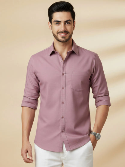 Dusty Pink Cotton Blend Solid Casual Shirt
