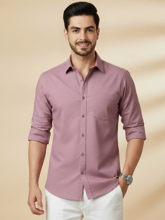 Dusty Pink Cotton Blend Solid Casual Shirt