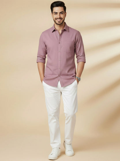 Dusty Pink Cotton Blend Solid Casual Shirt