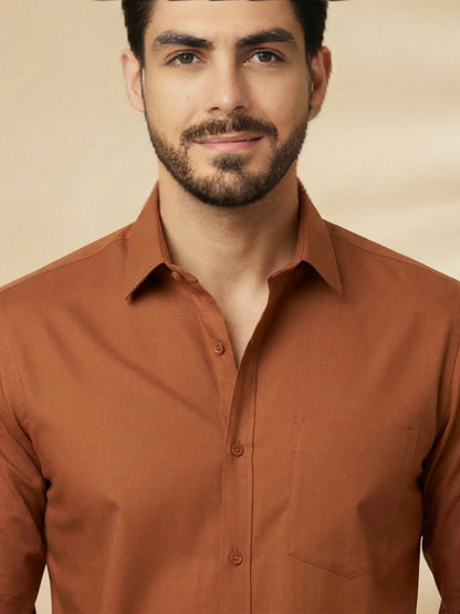Rust Cotton Blend Solid Casual Shirt
