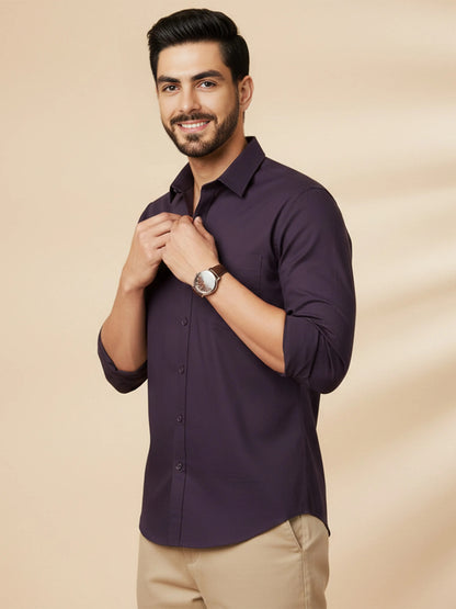 Purple Cotton Blend Solid Casual Shirt