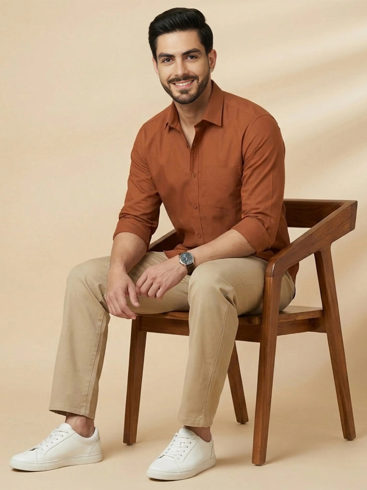 Rust Cotton Blend Solid Casual Shirt