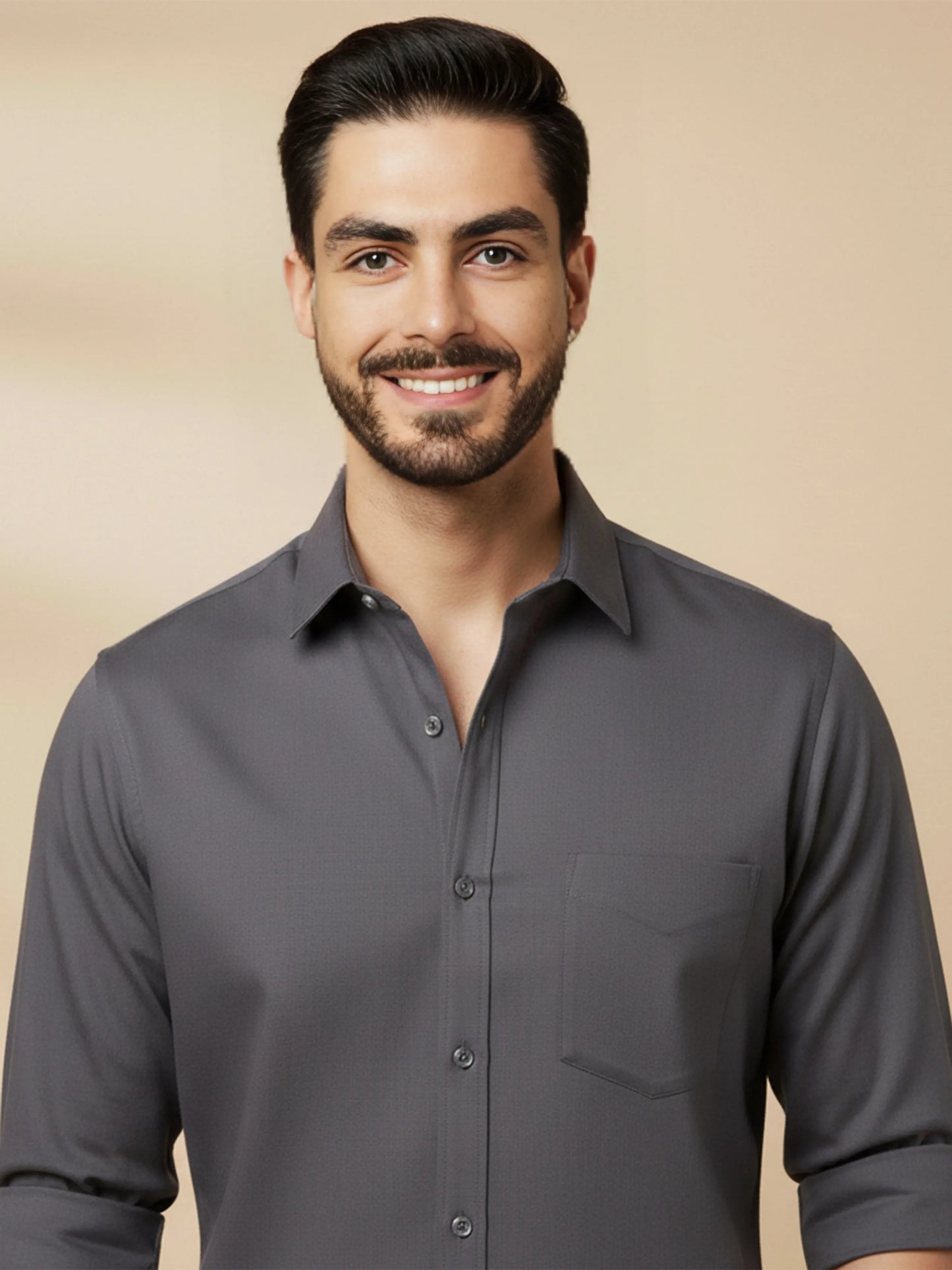Gray Cotton Blend Solid Casual Shirt