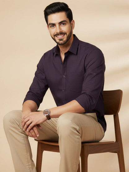Purple Cotton Blend Solid Casual Shirt