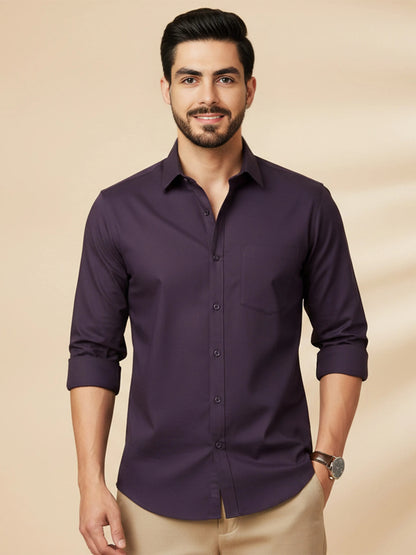 Purple Cotton Blend Solid Casual Shirt