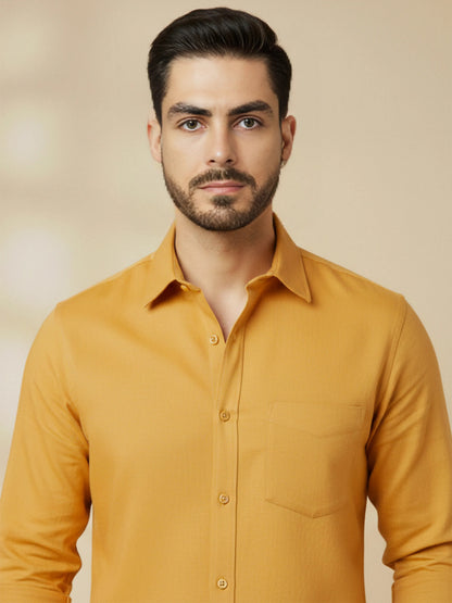 Yellow Cotton Blend Solid Casual Shirt