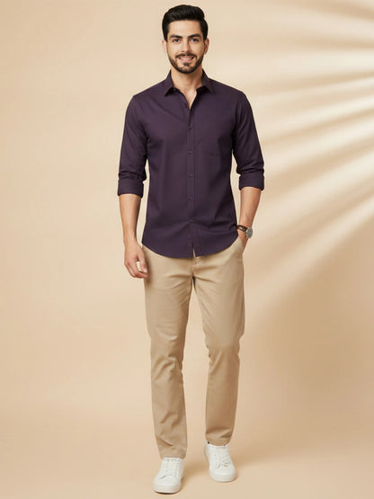 Purple Cotton Blend Solid Casual Shirt