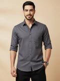 Gray Cotton Blend Solid Casual Shirt