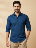 Teal Blue Cotton Blend Solid Casual Shirt