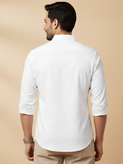 White Cotton Blend Solid Casual Shirt