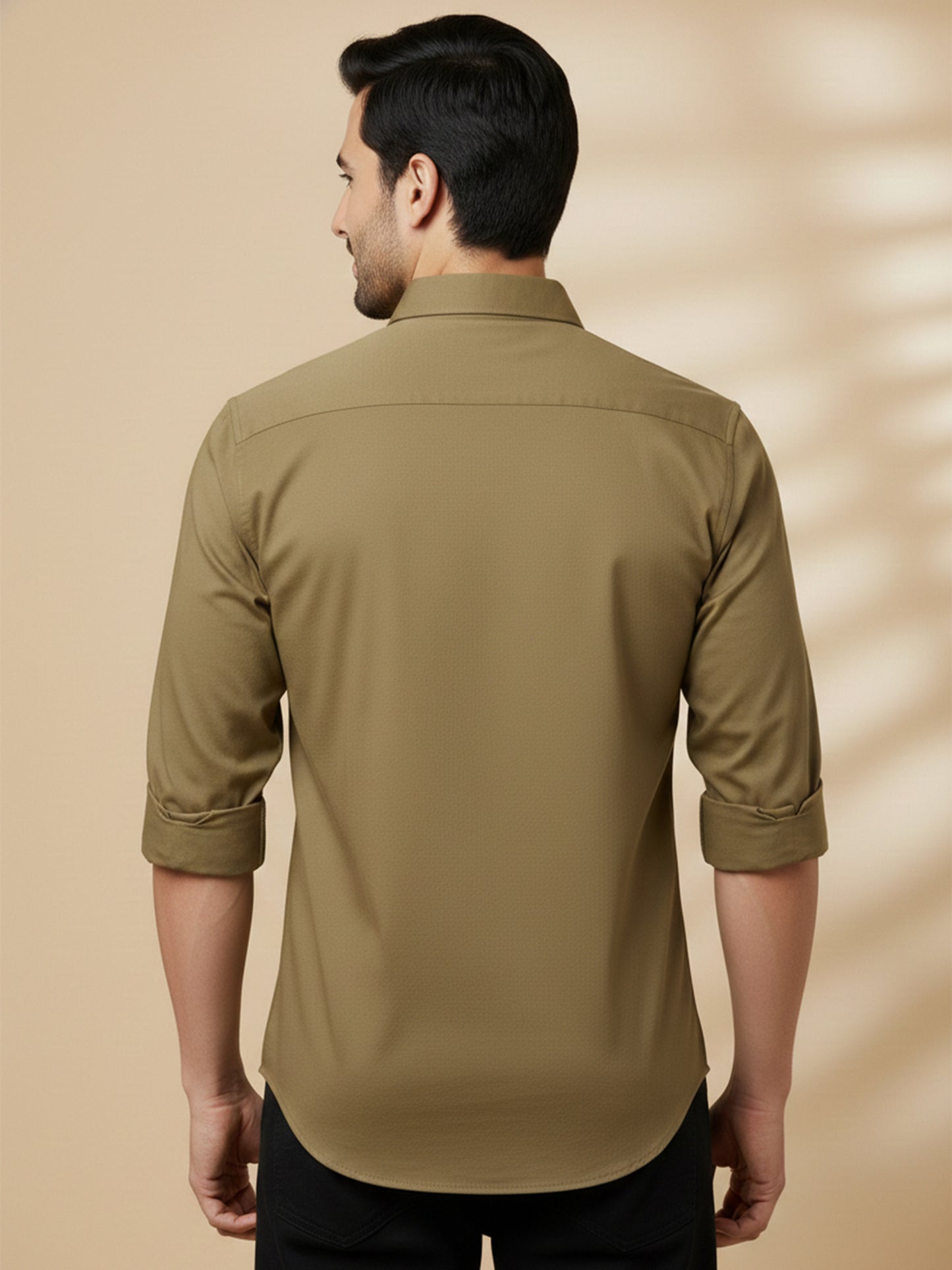 Khaki Cotton Blend Solid Casual Shirt