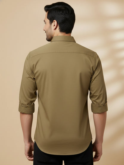 Khaki Cotton Blend Solid Casual Shirt
