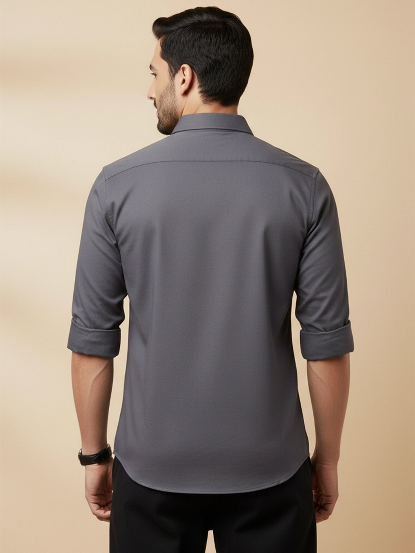 Gray Cotton Blend Solid Casual Shirt