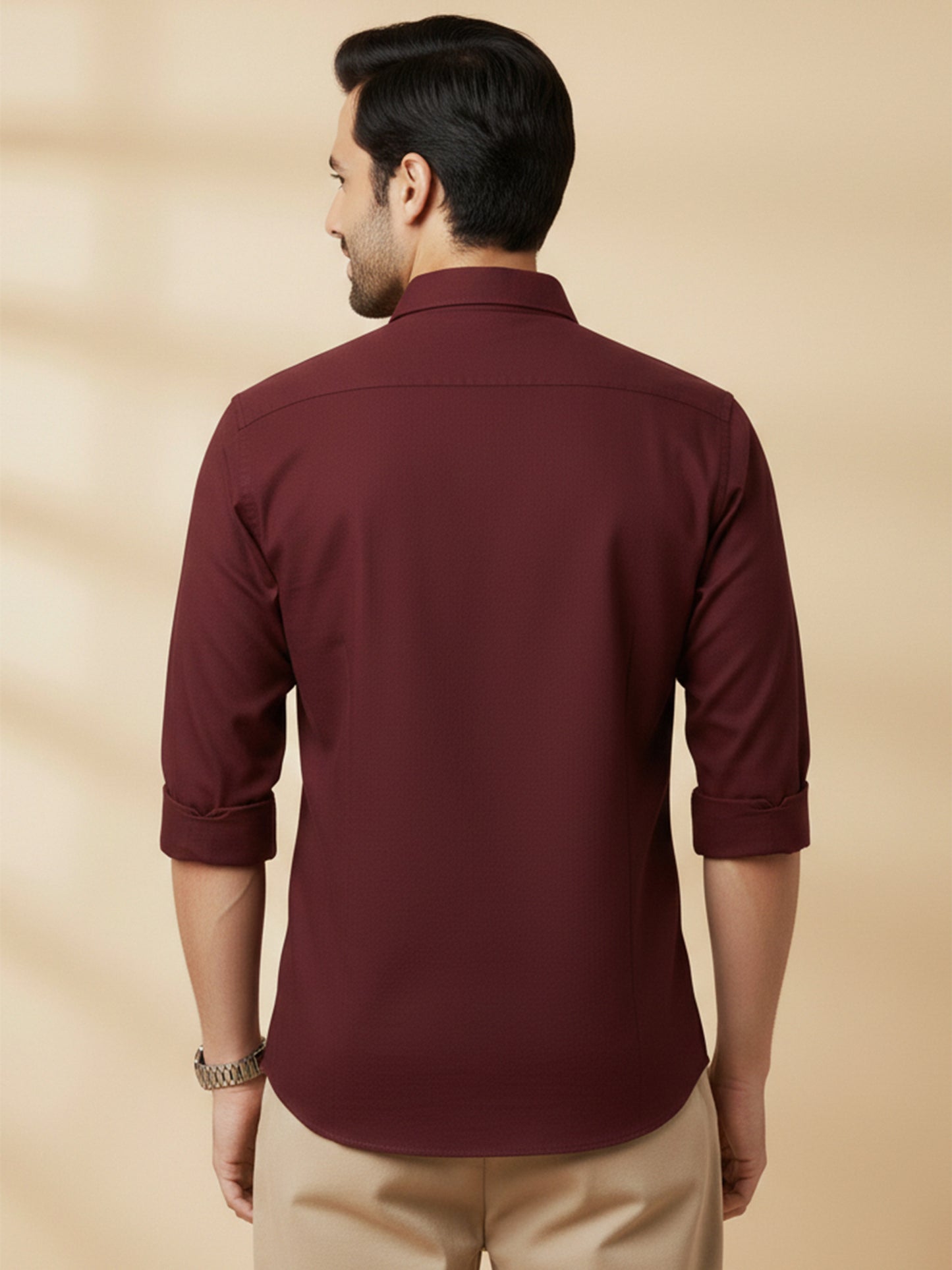 Maroon Cotton Blend Solid Casual Shirt