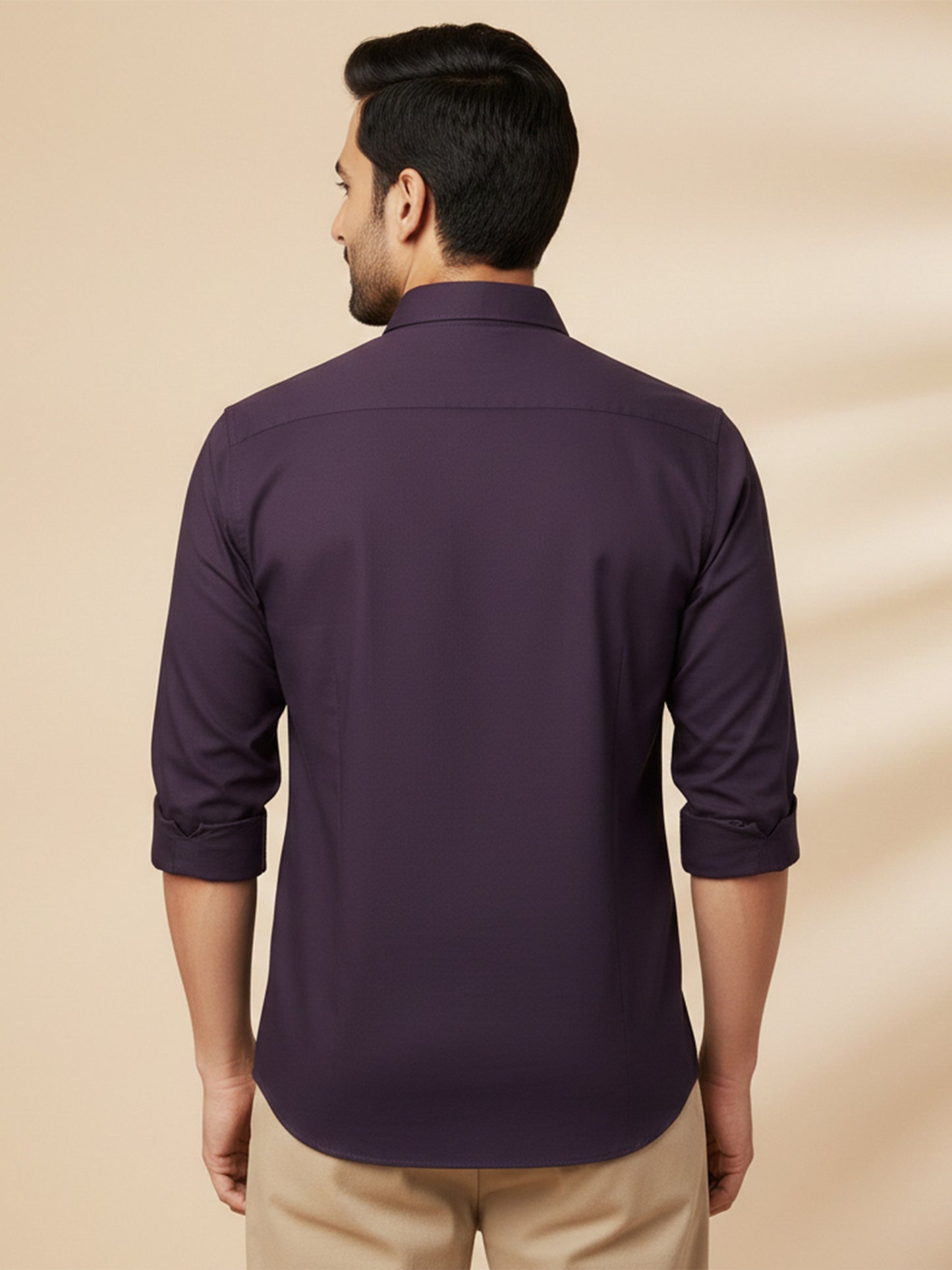 Purple Cotton Blend Solid Casual Shirt