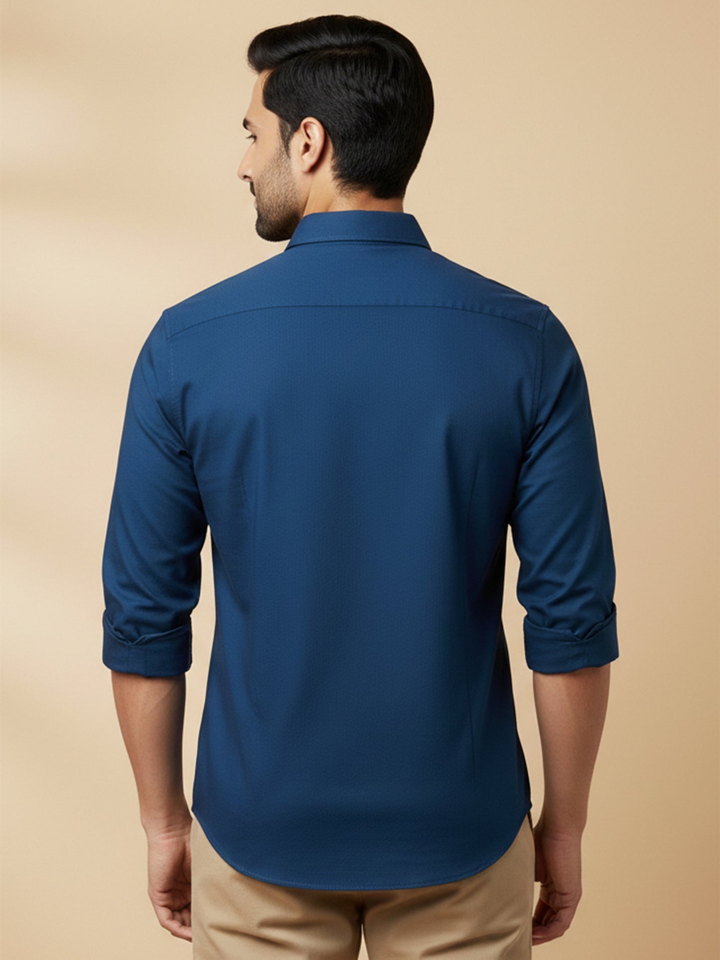 Teal Blue Cotton Blend Solid Casual Shirt