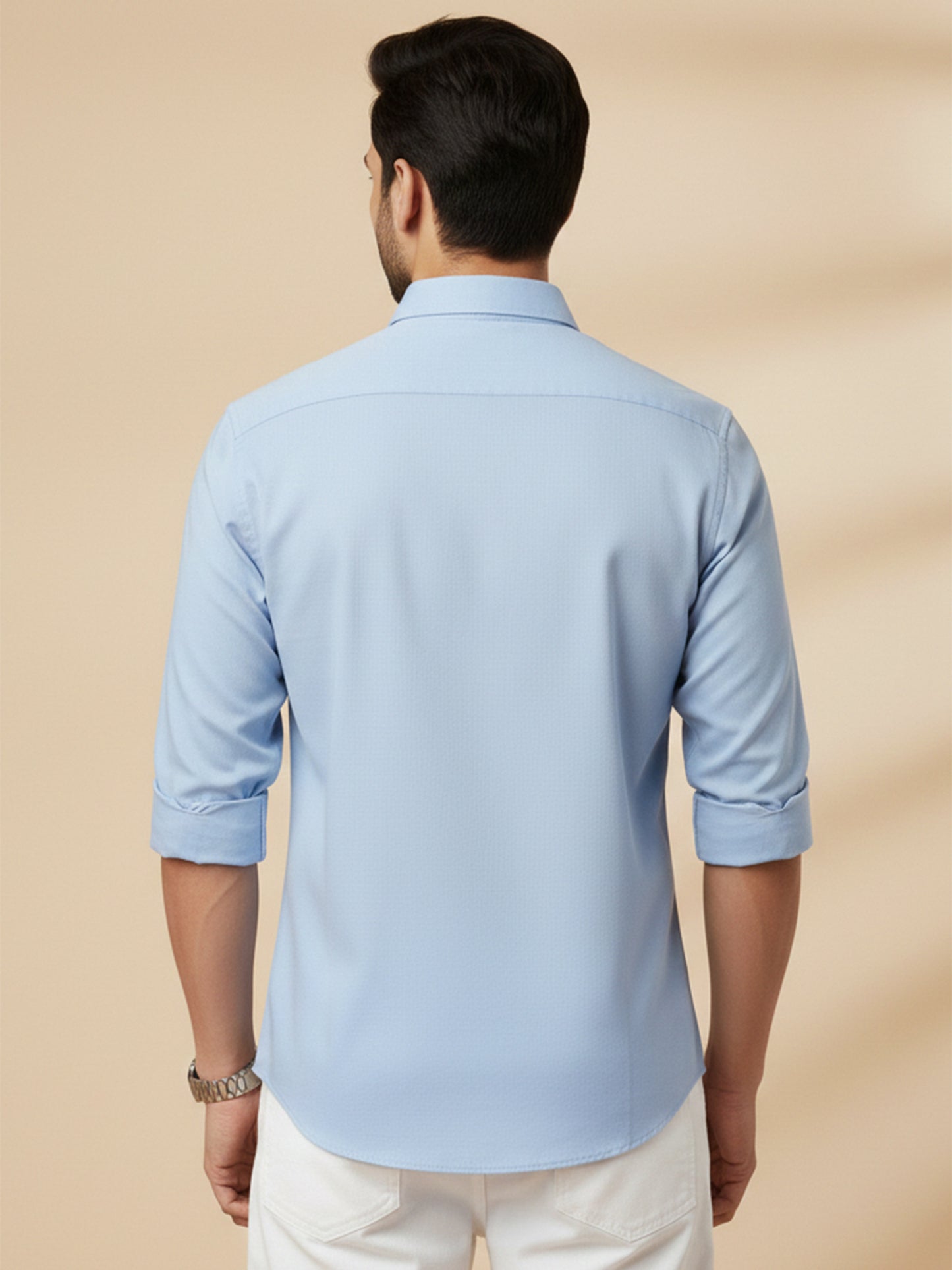 Sky Blue Cotton Blend Solid Casual Shirt