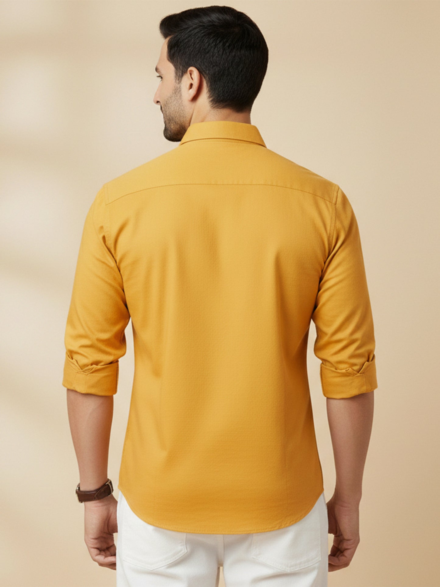 Yellow Cotton Blend Solid Casual Shirt