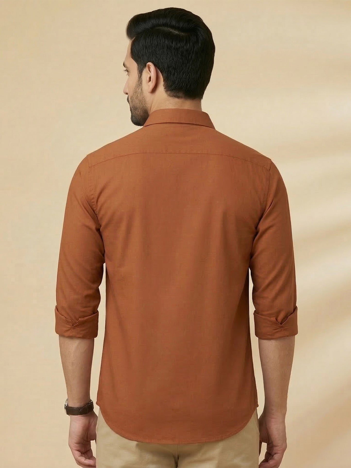 Rust Cotton Blend Solid Casual Shirt