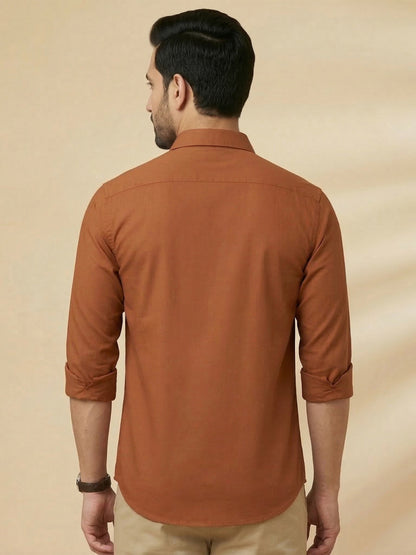 Rust Cotton Blend Solid Casual Shirt